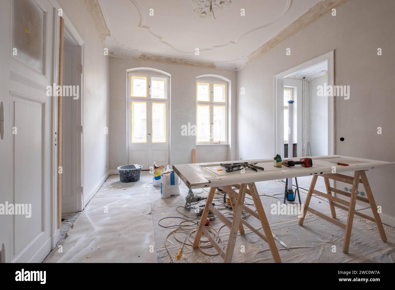 Visual Reference: Home Renovation Apartment Room During Refurbishment Stock Photo