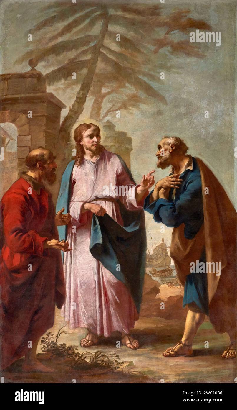 Vocazione di S.Pietro e S.Andrea  - olio su tela - Francesco Capella - XVIII secolo  - Sforzatica (Bg) chiesa parrocchiale di S. Andrea Stock Photo