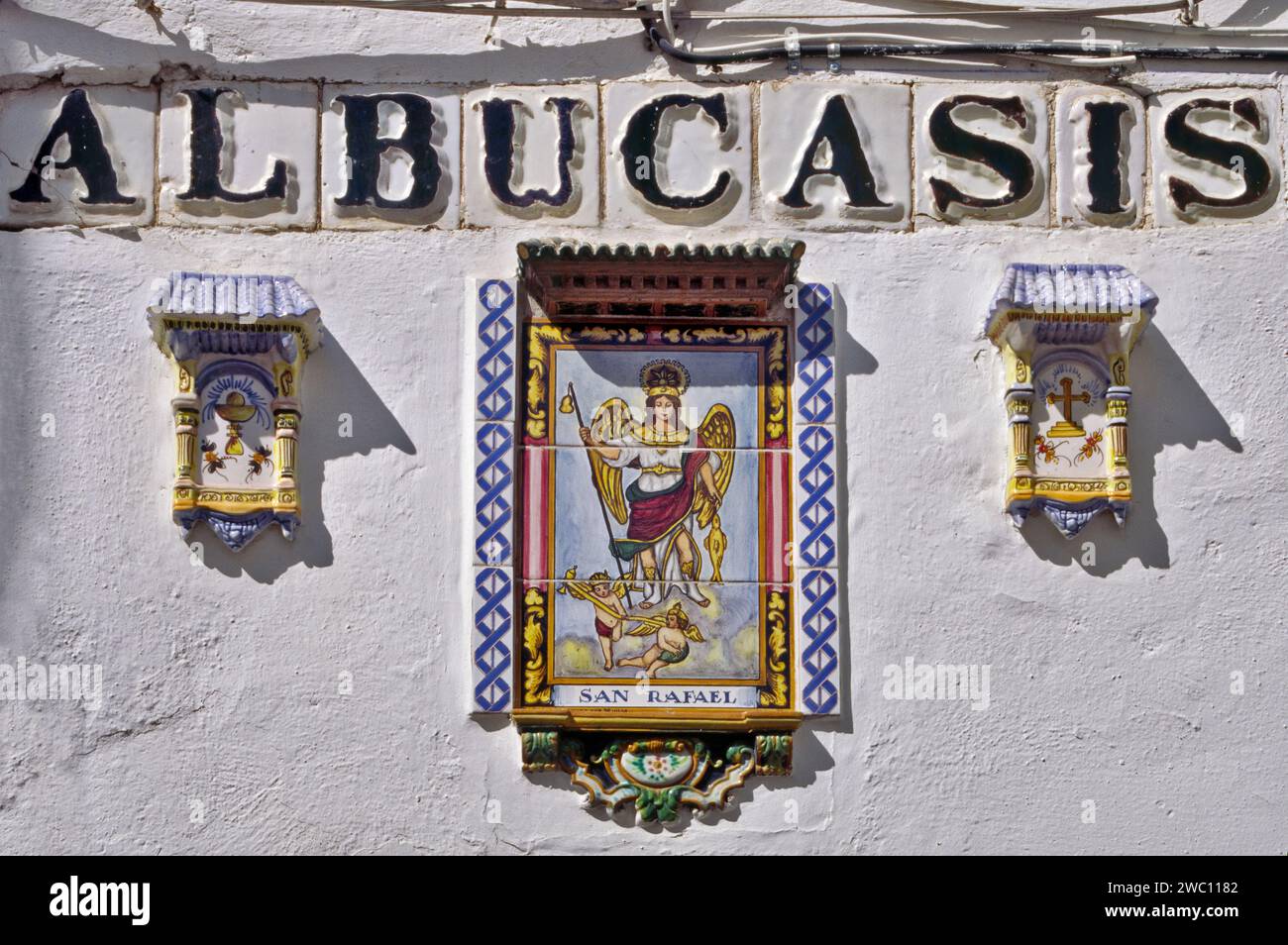 Tile image of San Rafael, plaque in Juderia Jewish Quarter in Cordoba, Andalusia, Spain Stock Photo