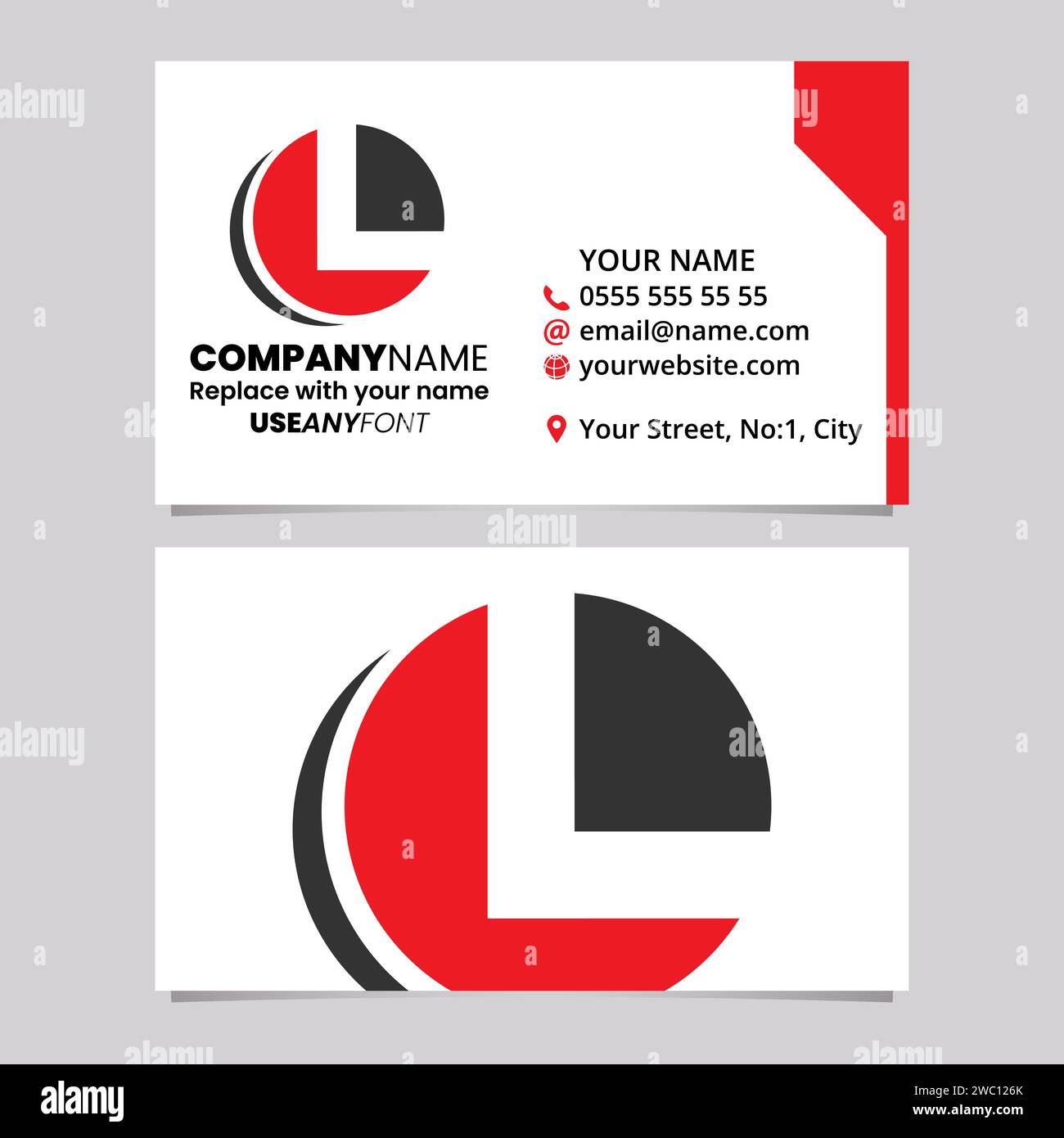 Red and Black Business Card Template with Circle Shaped Letter L Logo ...
