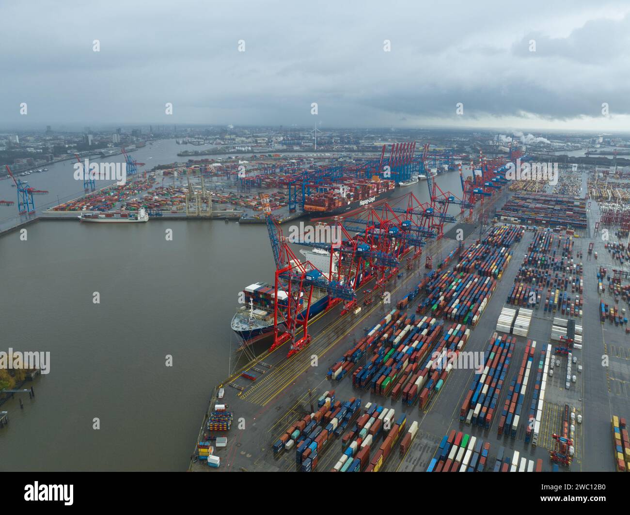 Hamburg, Germany, December 30th, 2023: Container port of Hamburg. Port ...