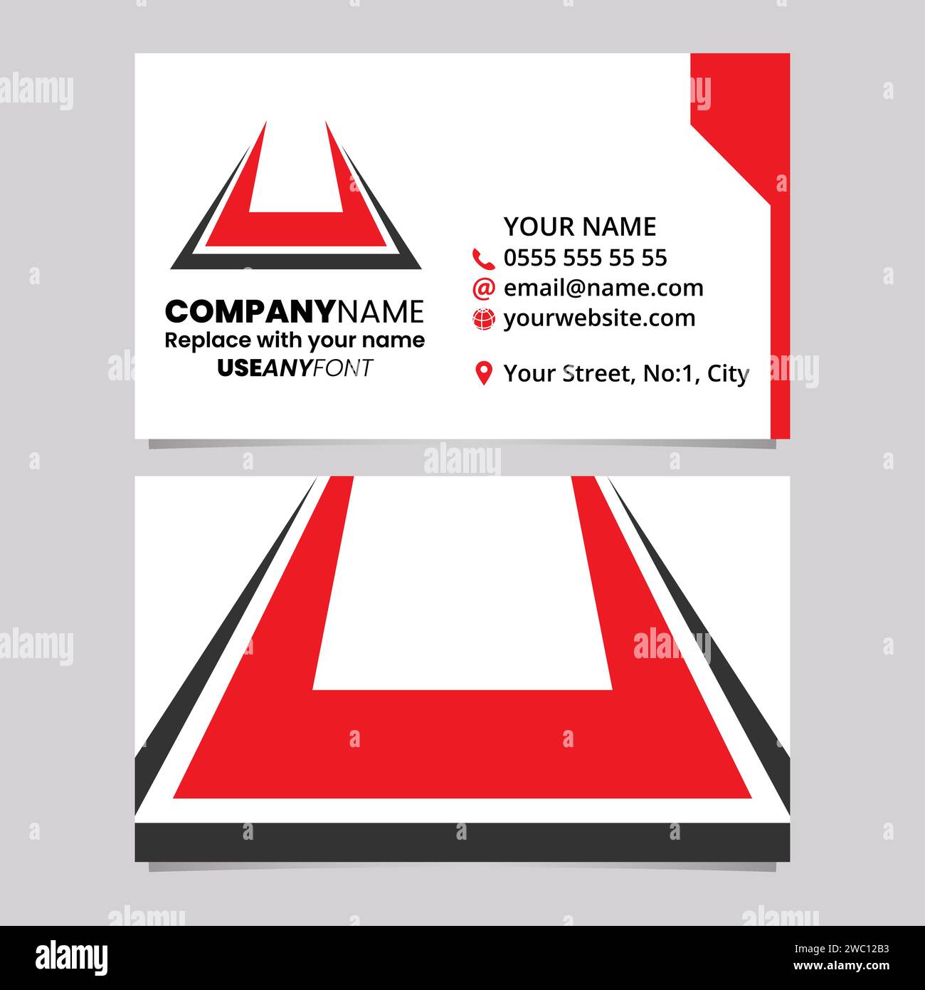 Red and Black Business Card Template with Bold Spiky Shaped Letter U ...