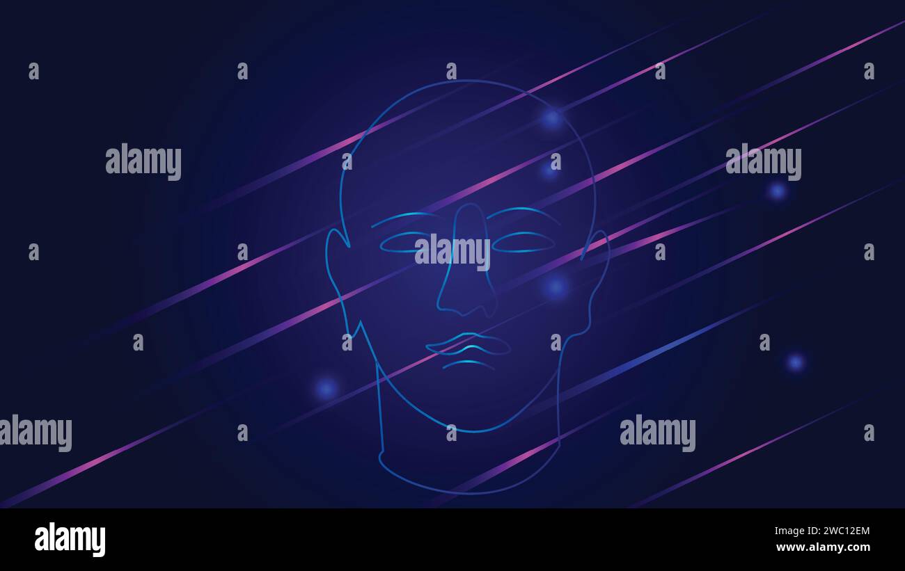 Artificial intelligence in the human head AI Digital Brain Big data analytics face of cyber mind Stock Vector