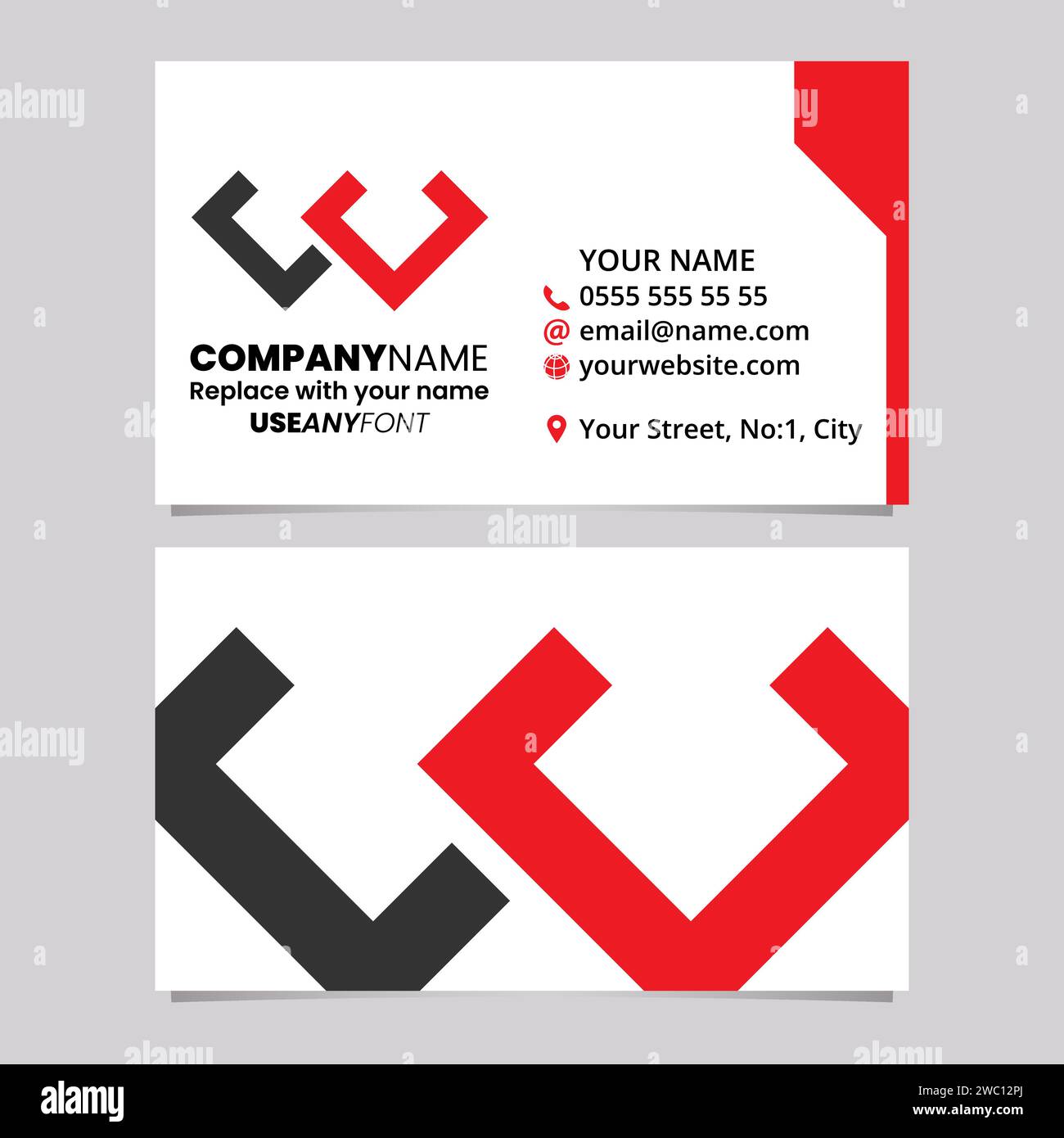 Red and Black Business Card Template with Corner Shaped Letter W Logo ...