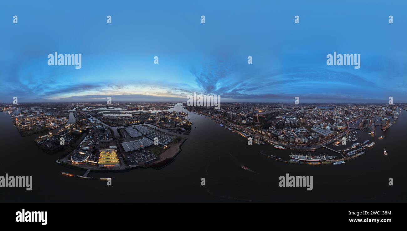 Hamburg, Germany, December 30th, 2023: 360 degrees panorama sphere ...