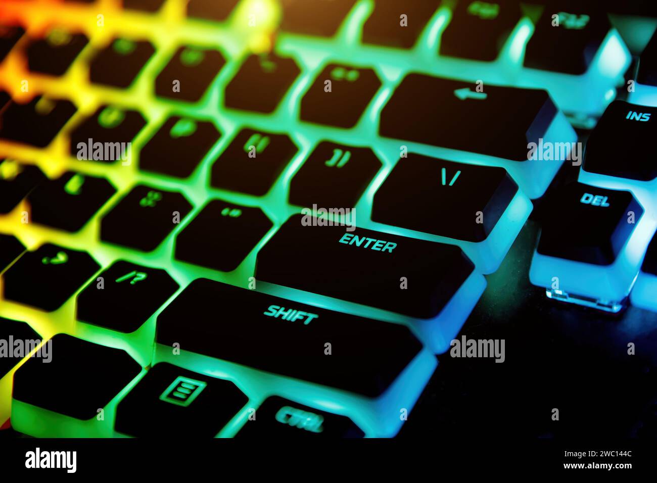 Gaming keyboard with mechanical keys close-up Stock Photo