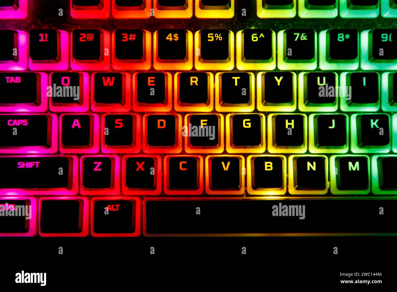 Gaming keyboard with mechanical keys close-up Stock Photo