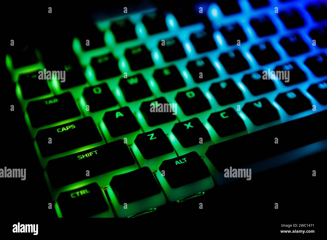 Gaming keyboard with mechanical keys close-up Stock Photo