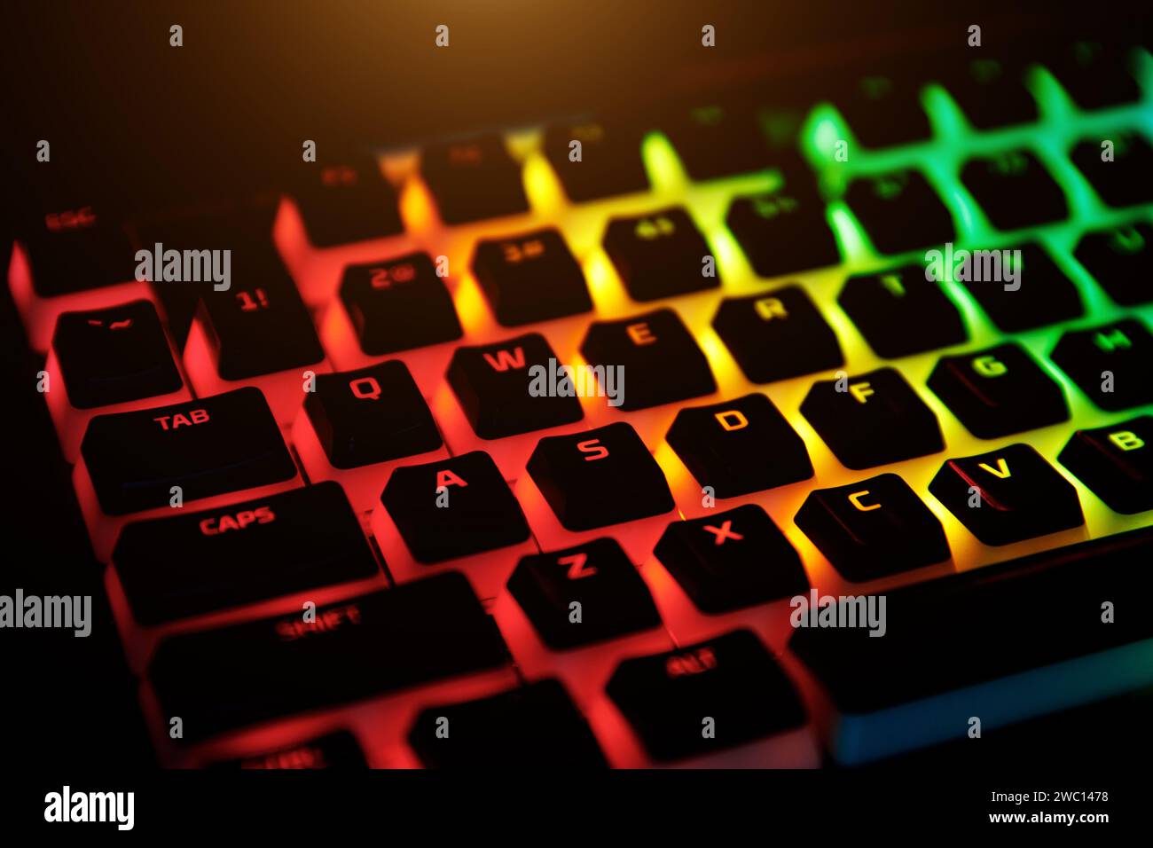 Gaming keyboard with mechanical keys close-up Stock Photo