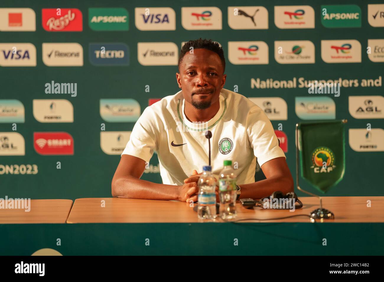 Abidjan, Nigeria. 13 Jan  2024. Ahmed Musa, Nigeria vs Equitorial Guinea press conference. African Cup of Nations AFCON 2023. Victor Modo Stock Photo