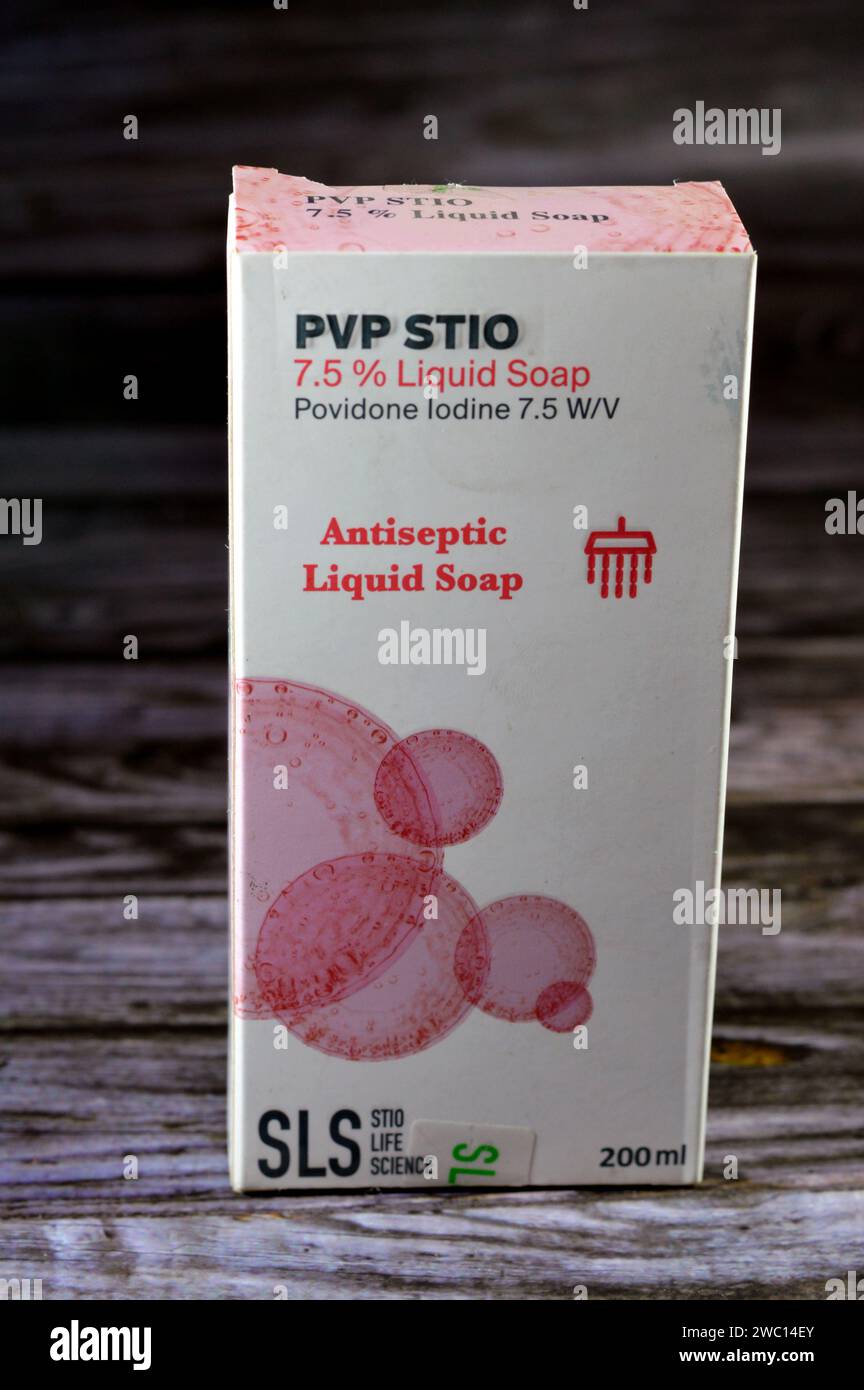 Cairo, Egypt, January 11 2024 PVP Stio liquid soap povidone iodine 7.5