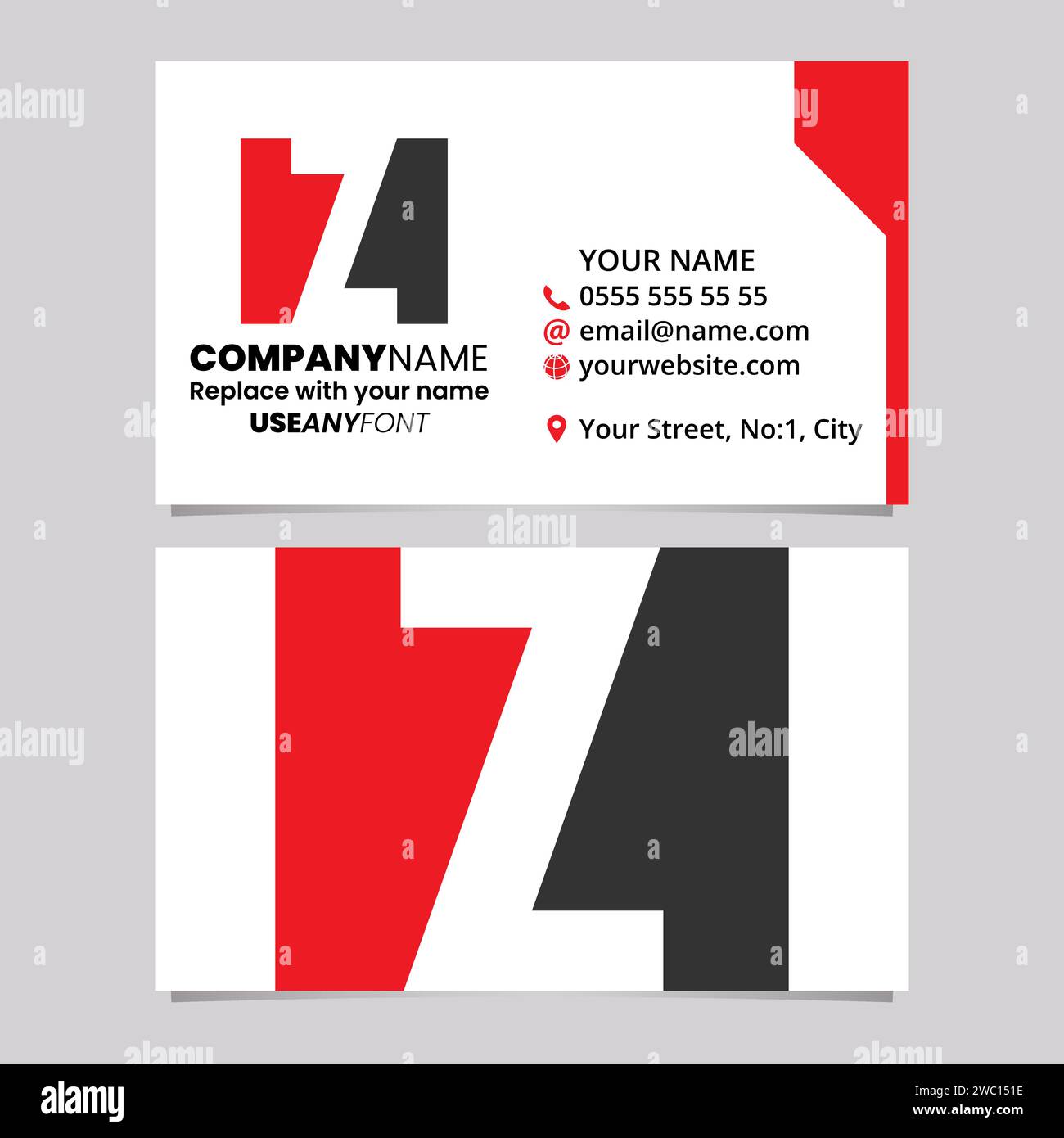 Red and Black Business Card Template with Rectangle Shaped Letter Z ...