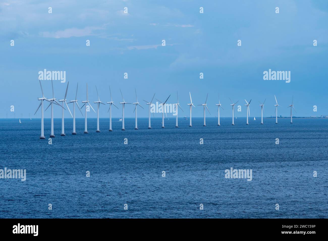 The Middelgrunden Offshore Wind Farm, Oresund, Denmark. Stock Photo