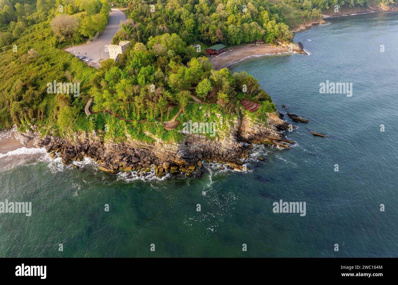 The Ceneviz Castle was built on a cliff located between two bays, 2.5 ...