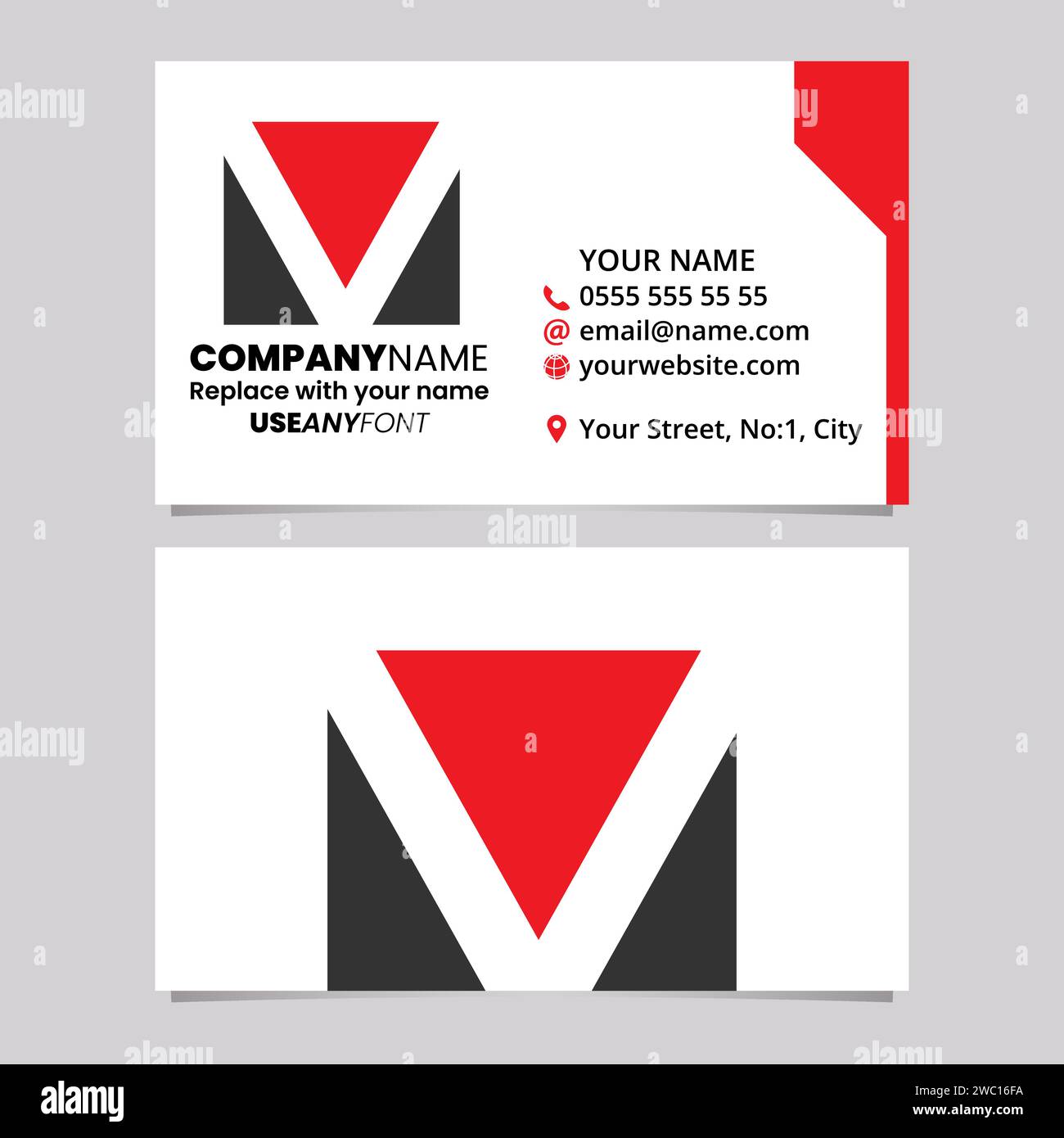 Red and Black Business Card Template with Square Letter V Logo Icon ...