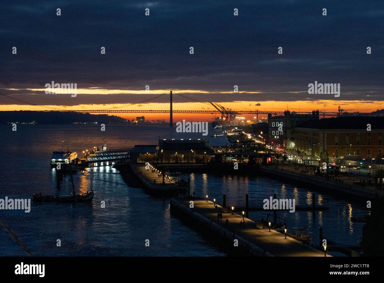 Lisbon harbour Portugal sunset 26th December 2023 looking to 25 de ...