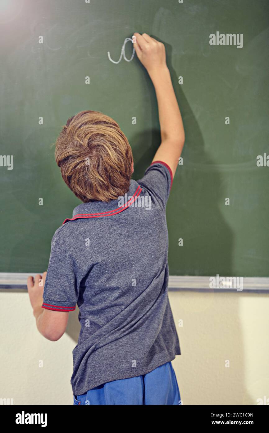 Chalk Writing Answer Kid, chalkboard and school with writing education, lecture and answer ...