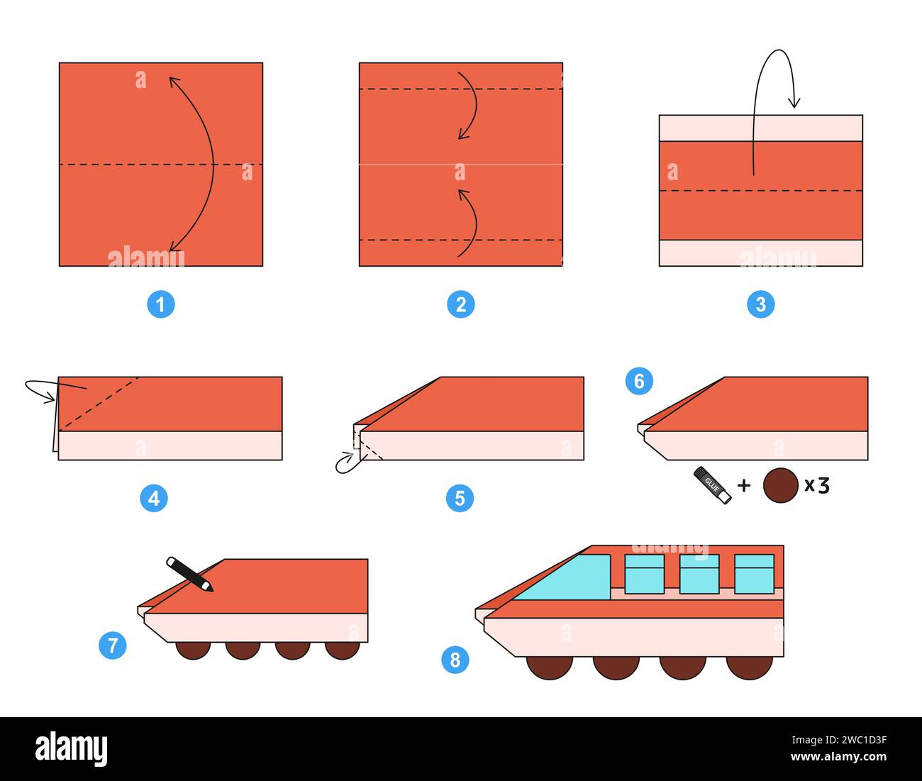 Origami tutorial for kids. Origami cute train Stock Vector Image & Art