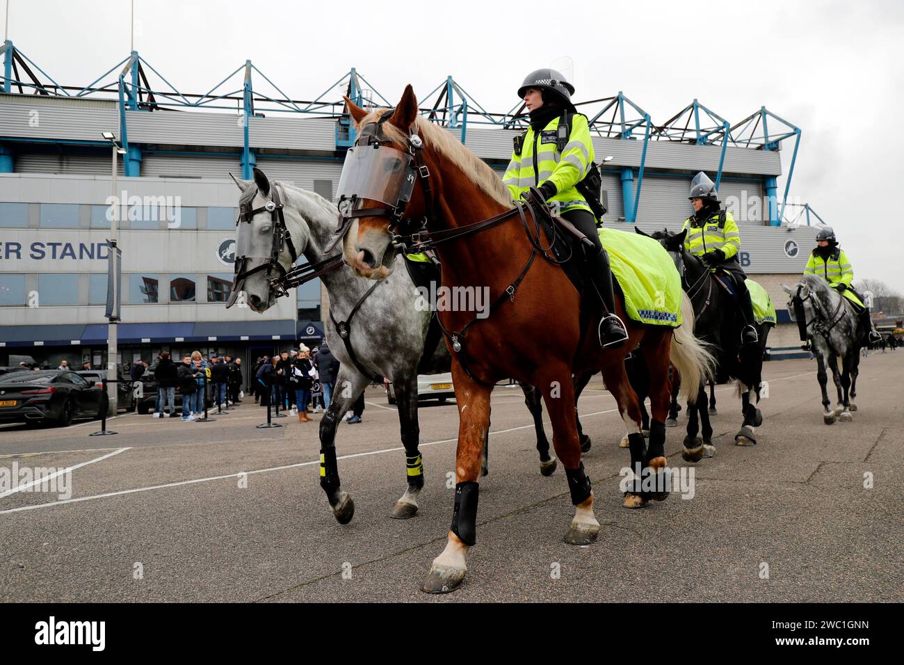 Mounted police officers outside ahead of the Sky Bet Championship match ...