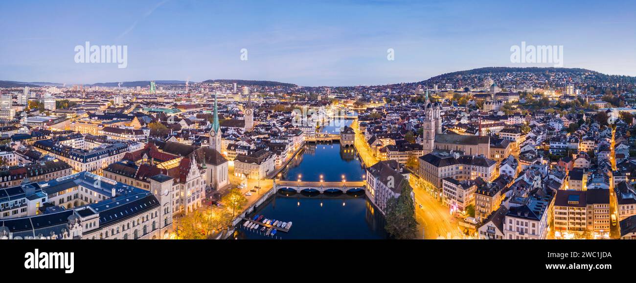 Zurich, Switzerland old town skyline over the Limmat River in the morning. Stock Photo