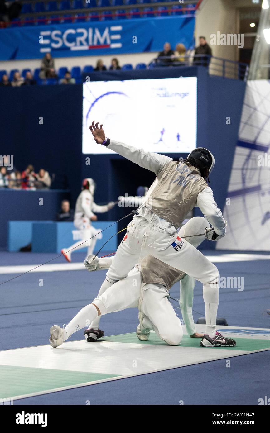 Paris, France. 13th Jan, 2024. Fencing Match (FOIL) between LEFORT Enzo