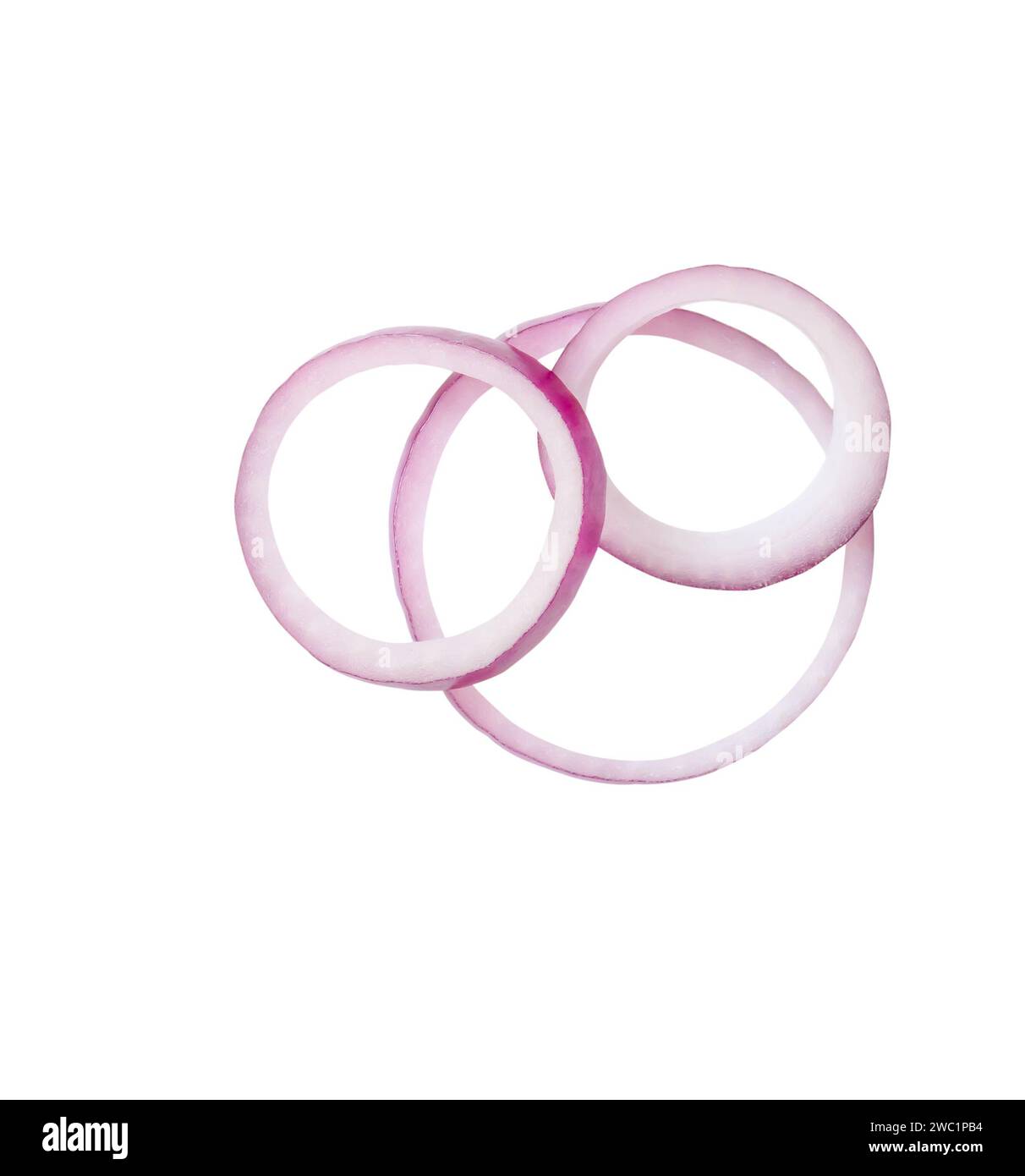 Top view of fresh red or purple onion ring slices is isolated on white ...