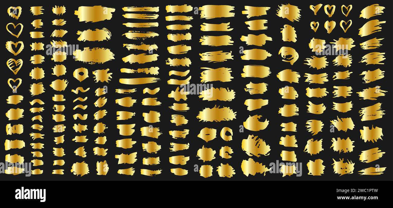 Set of gold paint, ink brush strokes.Vector Stock Vector Image & Art ...