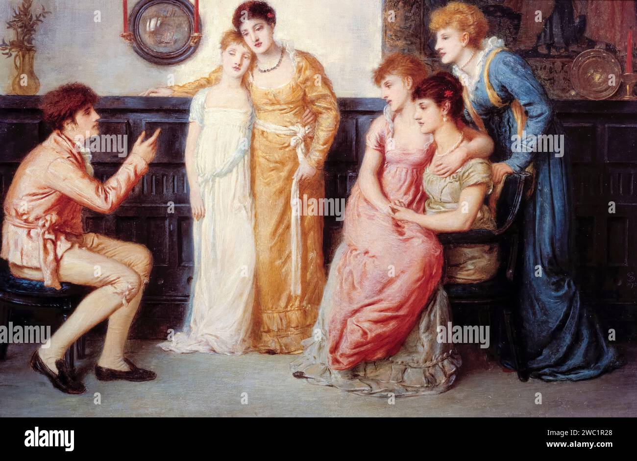 Simeon Solomon, A Youth Relating Tales to Ladies, painting in oil on canvas, 1870 Stock Photo
