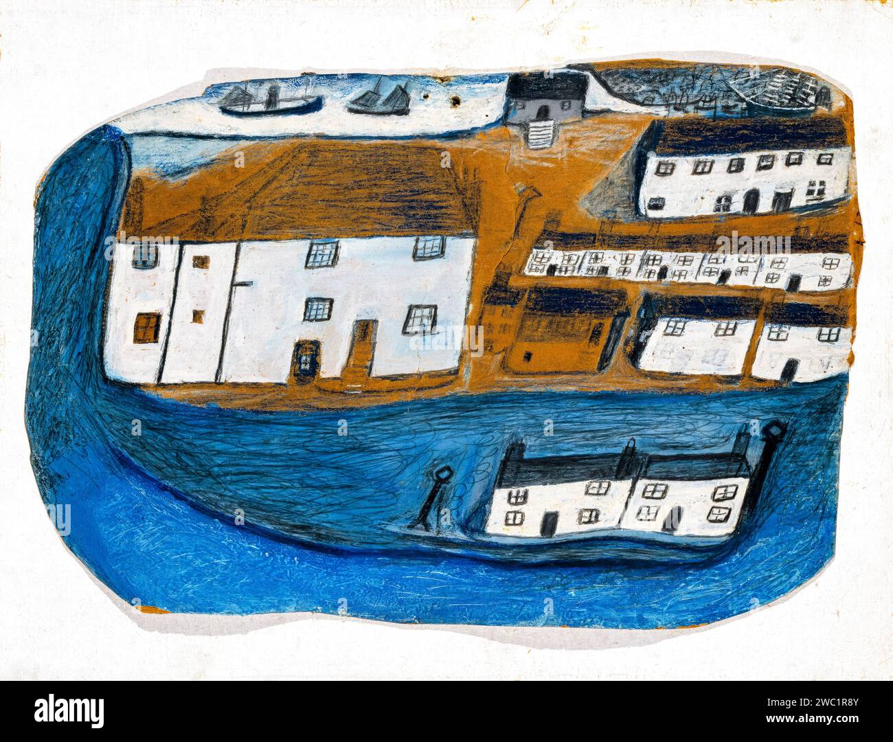 Alfred Wallis painting, St Ives, oil, crayon, and graphite on cardboard ...