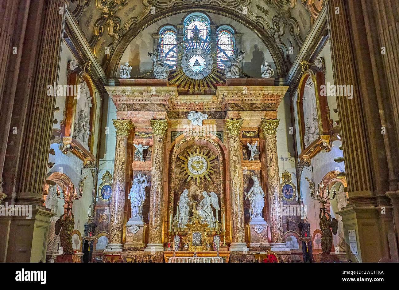Malaga, Spain - July 30, 2022:   The  Hour Lady Chapel in the Malaga Cathedral (or Santa Iglesia Catedral Basílica de la Encarnación) Stock Photo