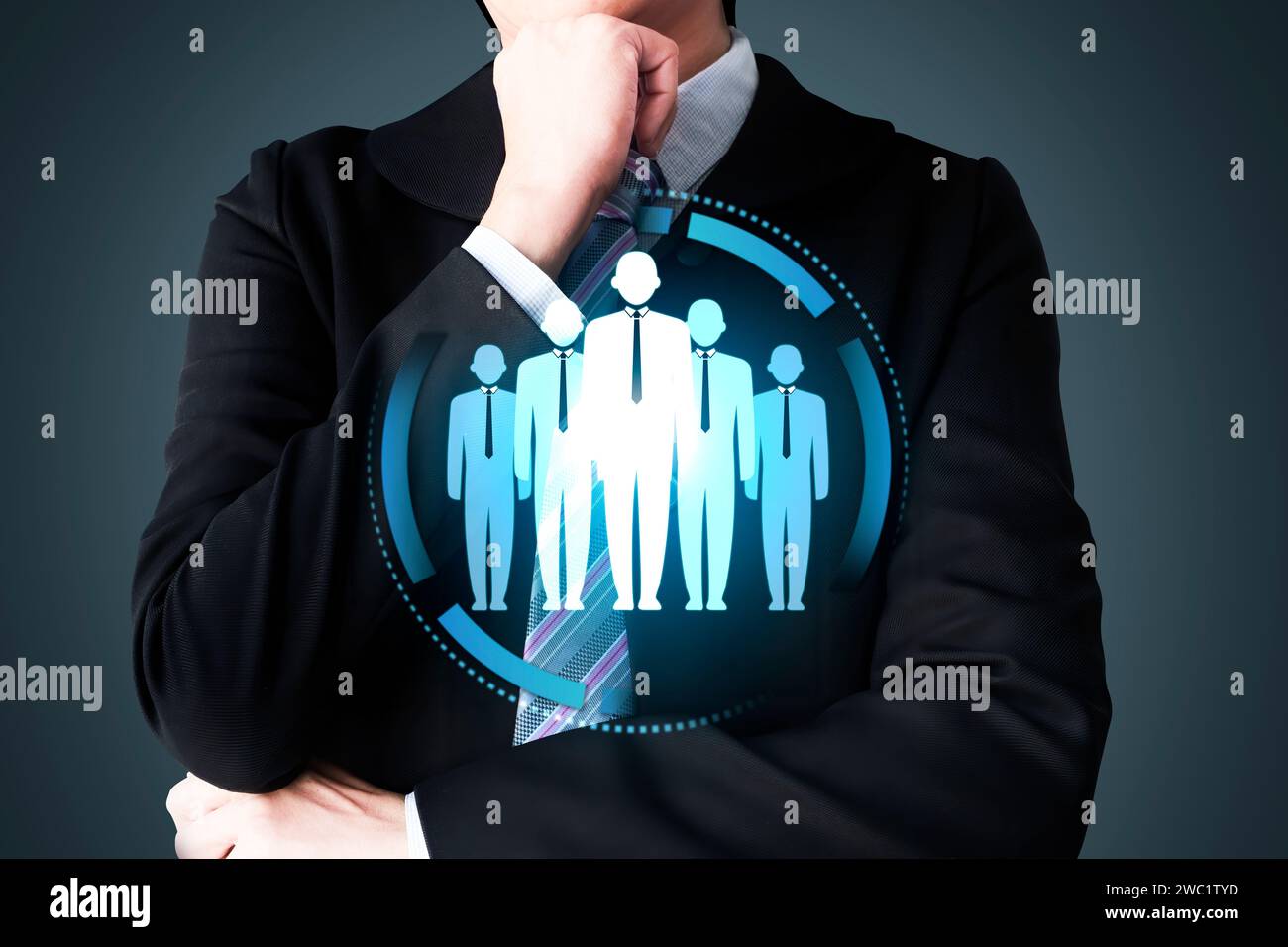 HRM or Human Resource Management, businessman show manager icon which is among staff icons for human development recruitment leadership and customer t Stock Photo