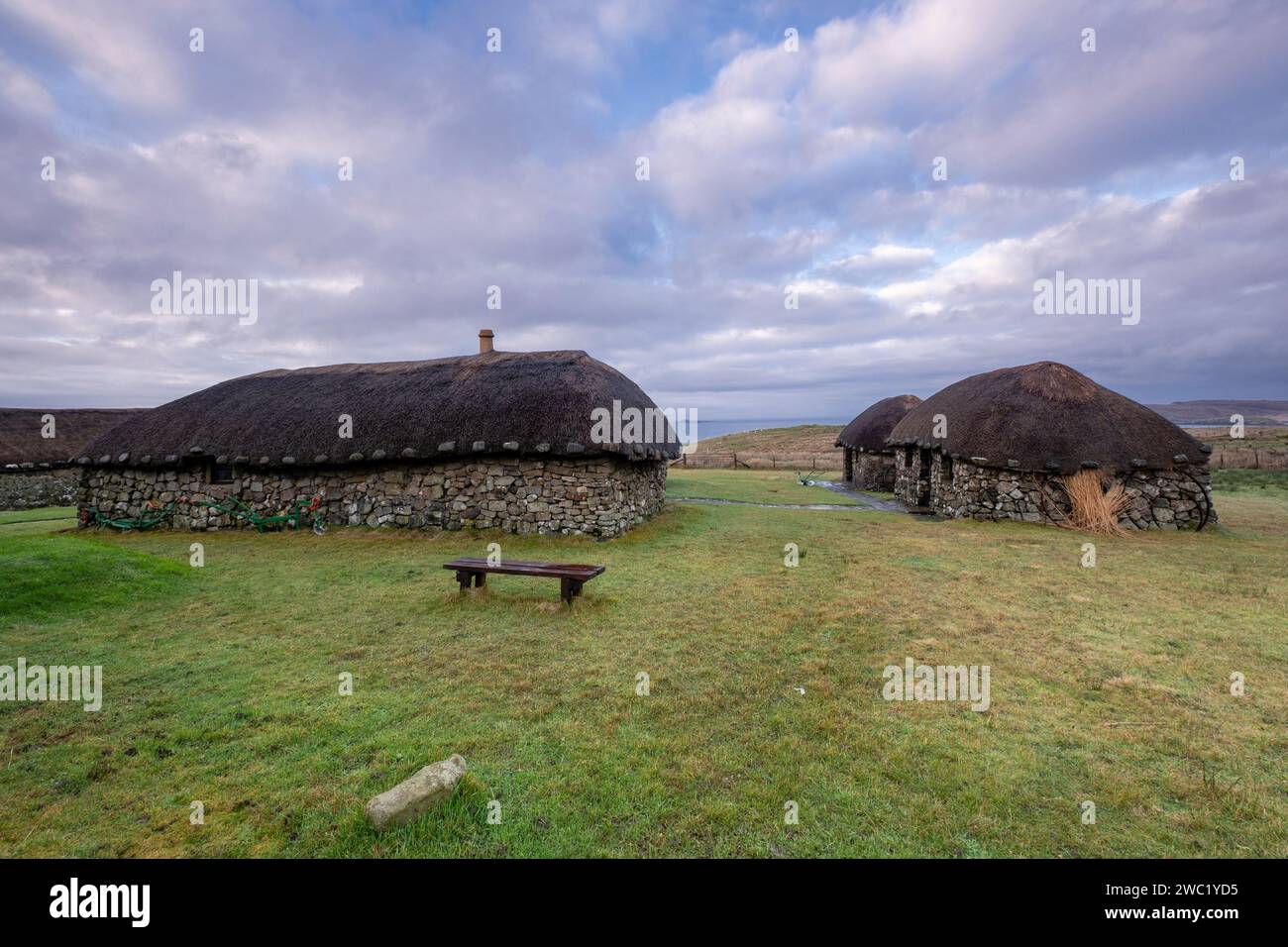 poblado tipico celta,museo de la vida insular, Kilmuir,  ( Cille Mhoire ),costa oeste de la península de Trotternish,  isla de Skye, Highlands, Escoci Stock Photo