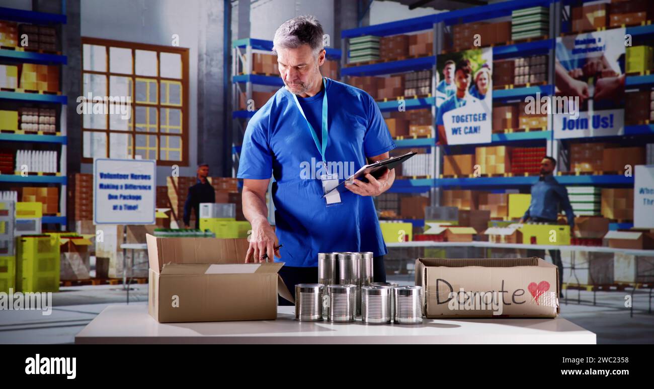 Community food bank boxes hi-res stock photography and images - Alamy