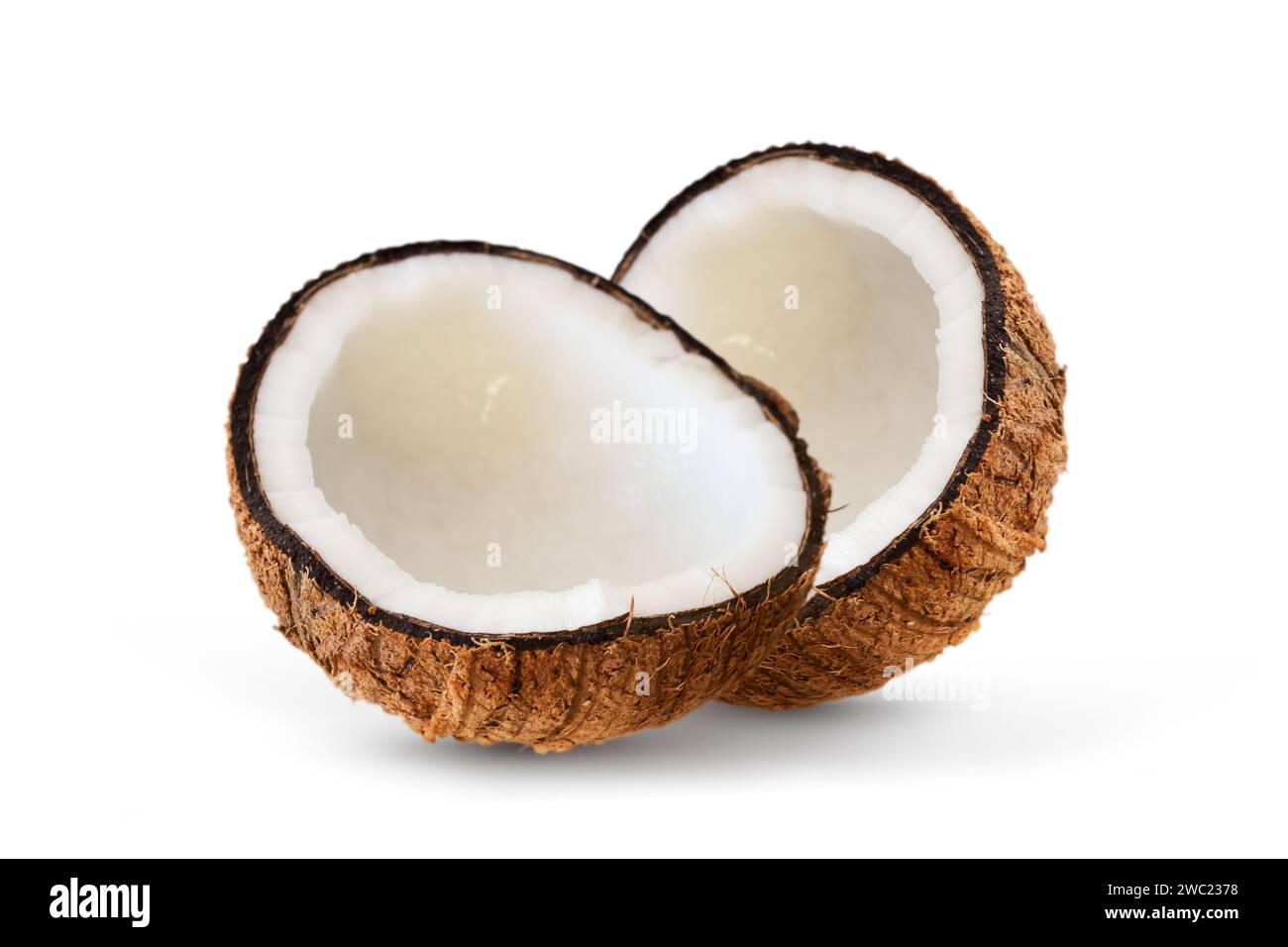 Half coconut isolated on the white background - Clipping path Stock Photo