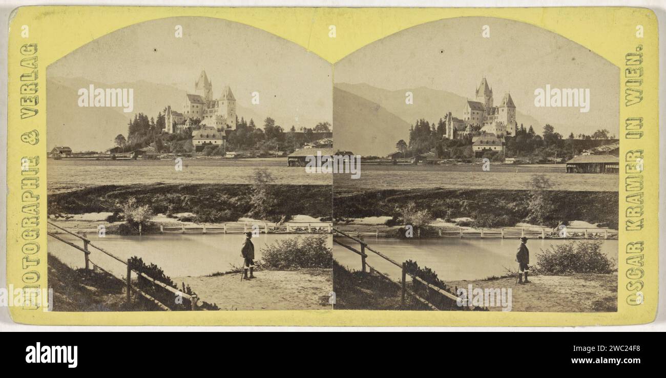 Face Lock Fischhorn, De Salzach and the Schmittenhöhe, Oscar Krämer, 1868 - 1890 stereograph  Fischhornpublisher: Vienna cardboard. paper albumen print castle. landscape with tower or castle Fischhorn Stock Photo