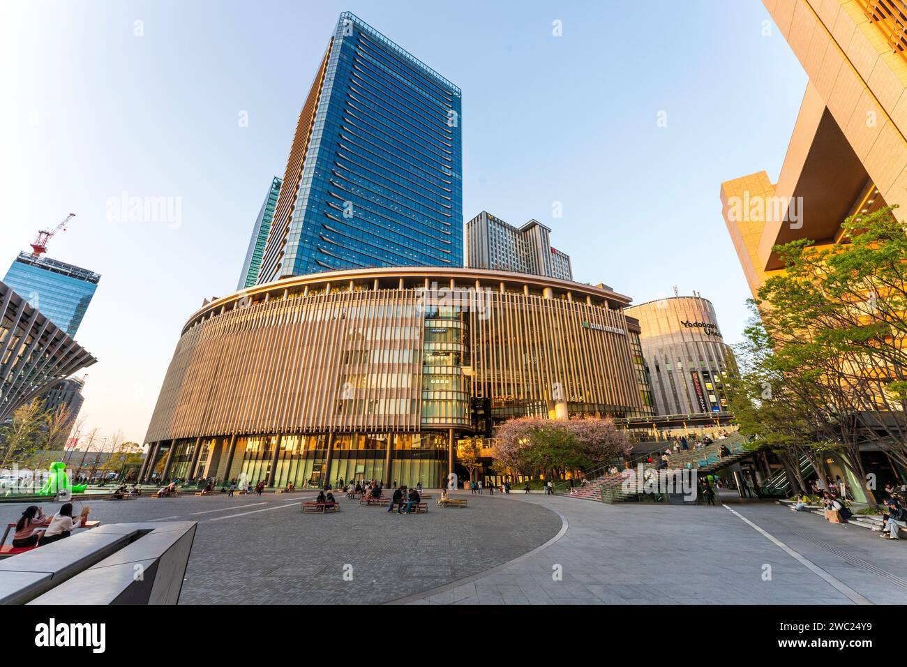 Golden hour view, forecourt of Osaka Station City, and the impressive