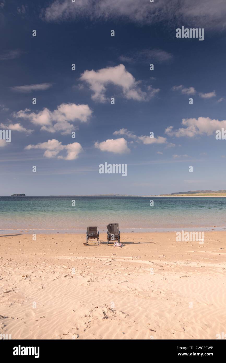 Sun loungers at Pollan Strand, County Donegal, Ireland Stock Photo Alamy