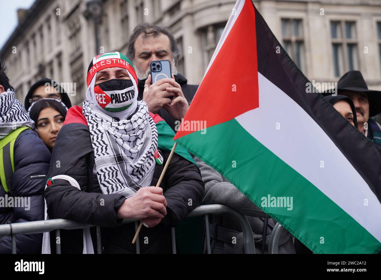 Protesters during a National March for Palestine in central London