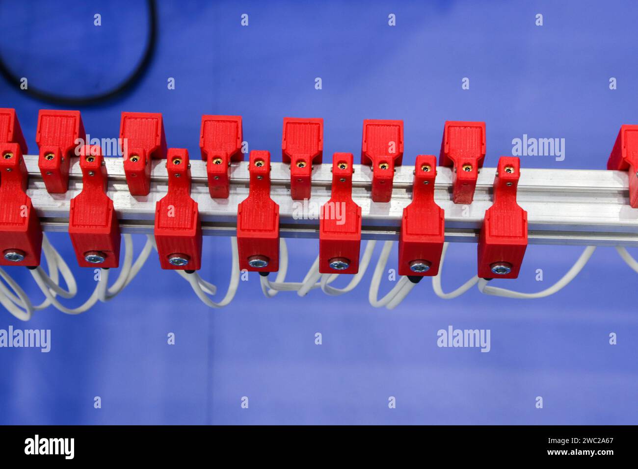 Contact terminals with wires on the bus. Electrical engineering concept