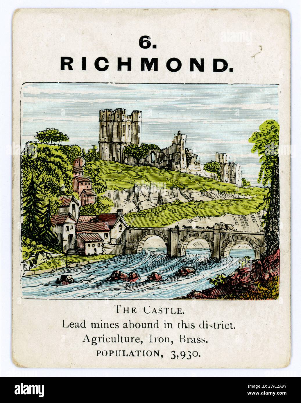 Early1900's playing card Card from The Counties of England - A Geographical Game  published by Jaques & Son, Ltd. London,  depicting colour illustration of Richmond, London, U.K. Stock Photo