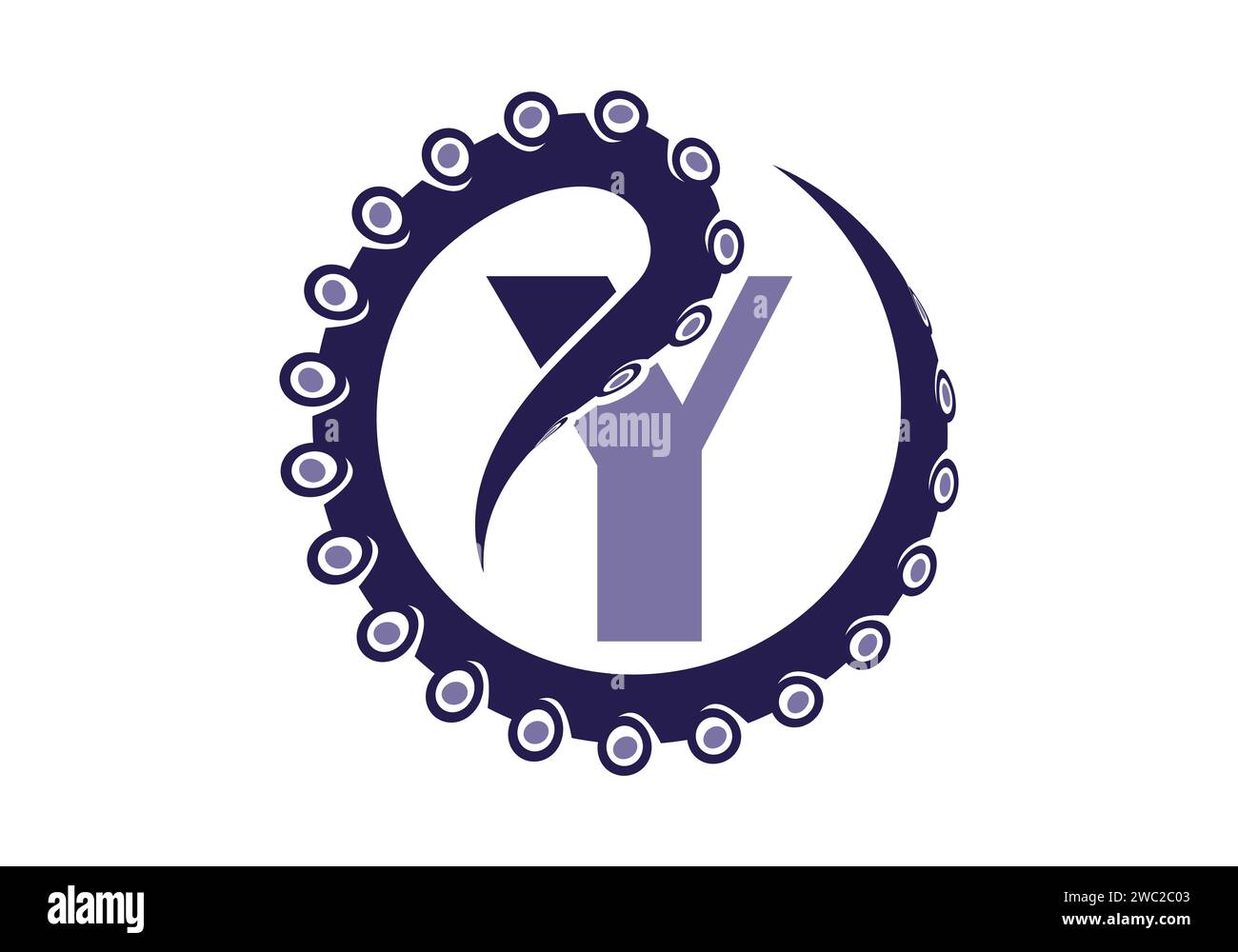 Octopus Logo With Y Letter Design Concept Vector Template. Stock Vector