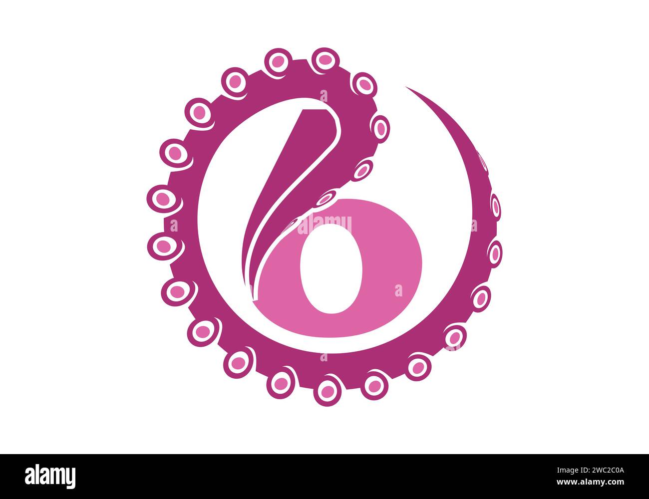 Octopus Logo With 6 Letter Design Concept Vector Template. Stock Vector