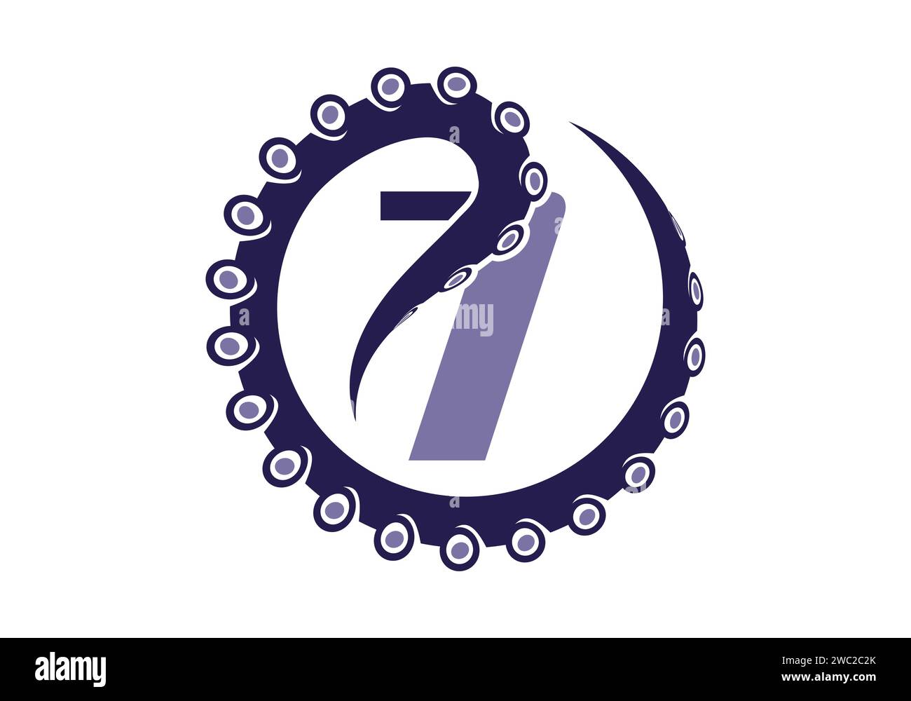 Octopus Logo With 7 Letter Design Concept Vector Template. Stock Vector