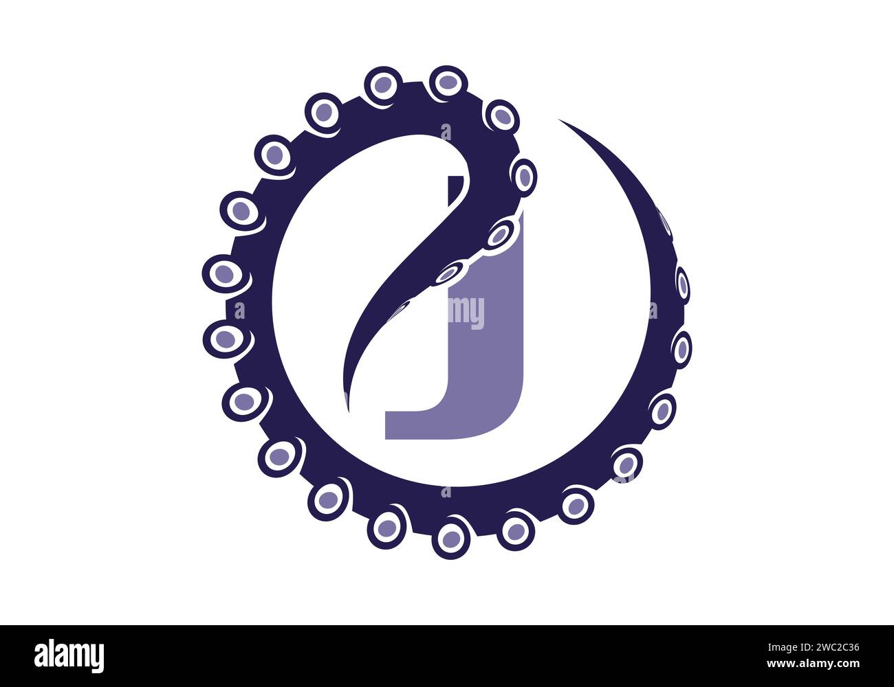 Octopus Logo With J Letter Design Concept Vector Template. Stock Vector