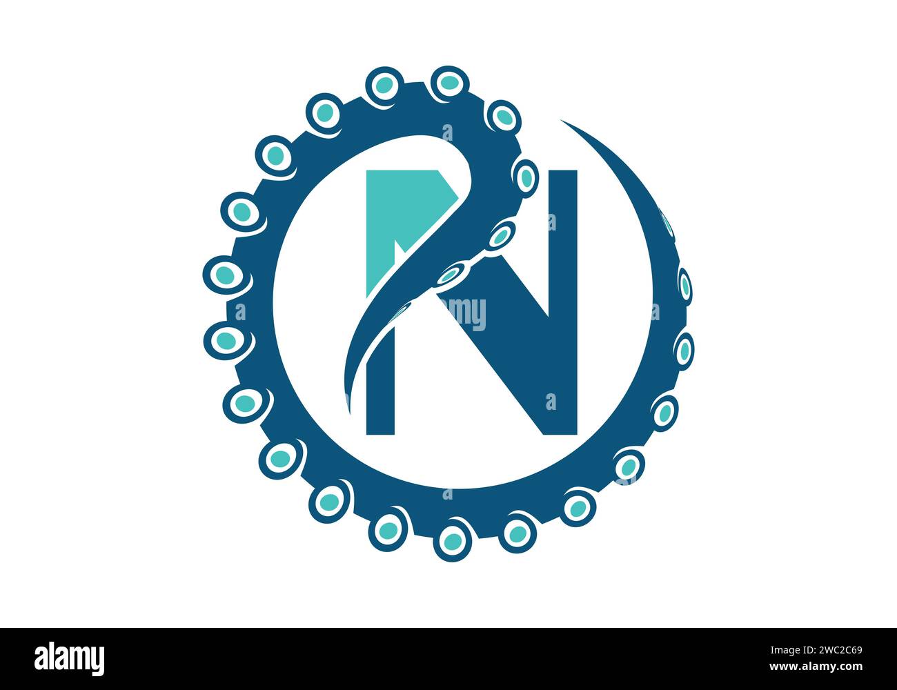 Octopus Logo With N Letter Design Concept Vector Template. Stock Vector