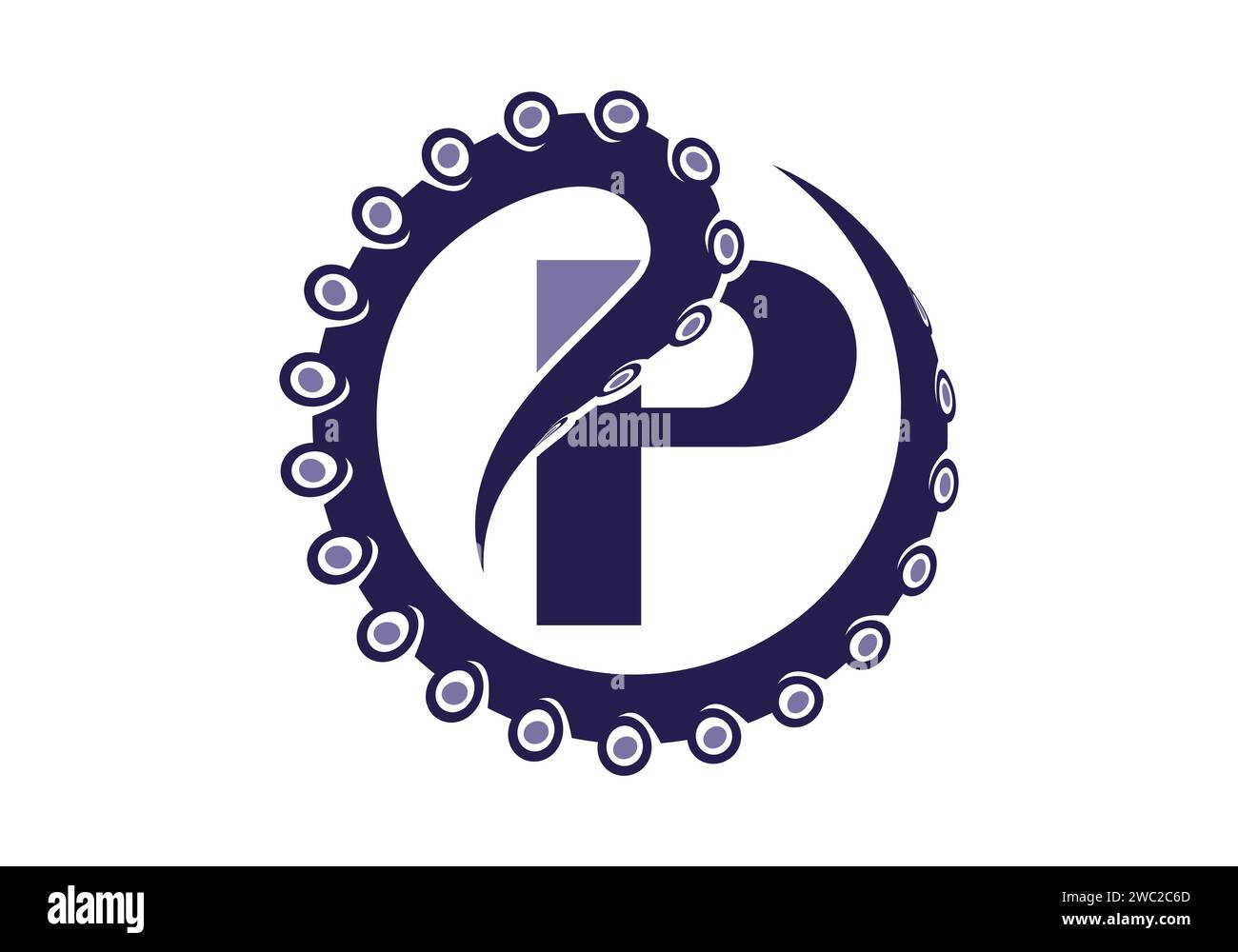 Octopus Logo With P Letter Design Concept Vector Template. Stock Vector