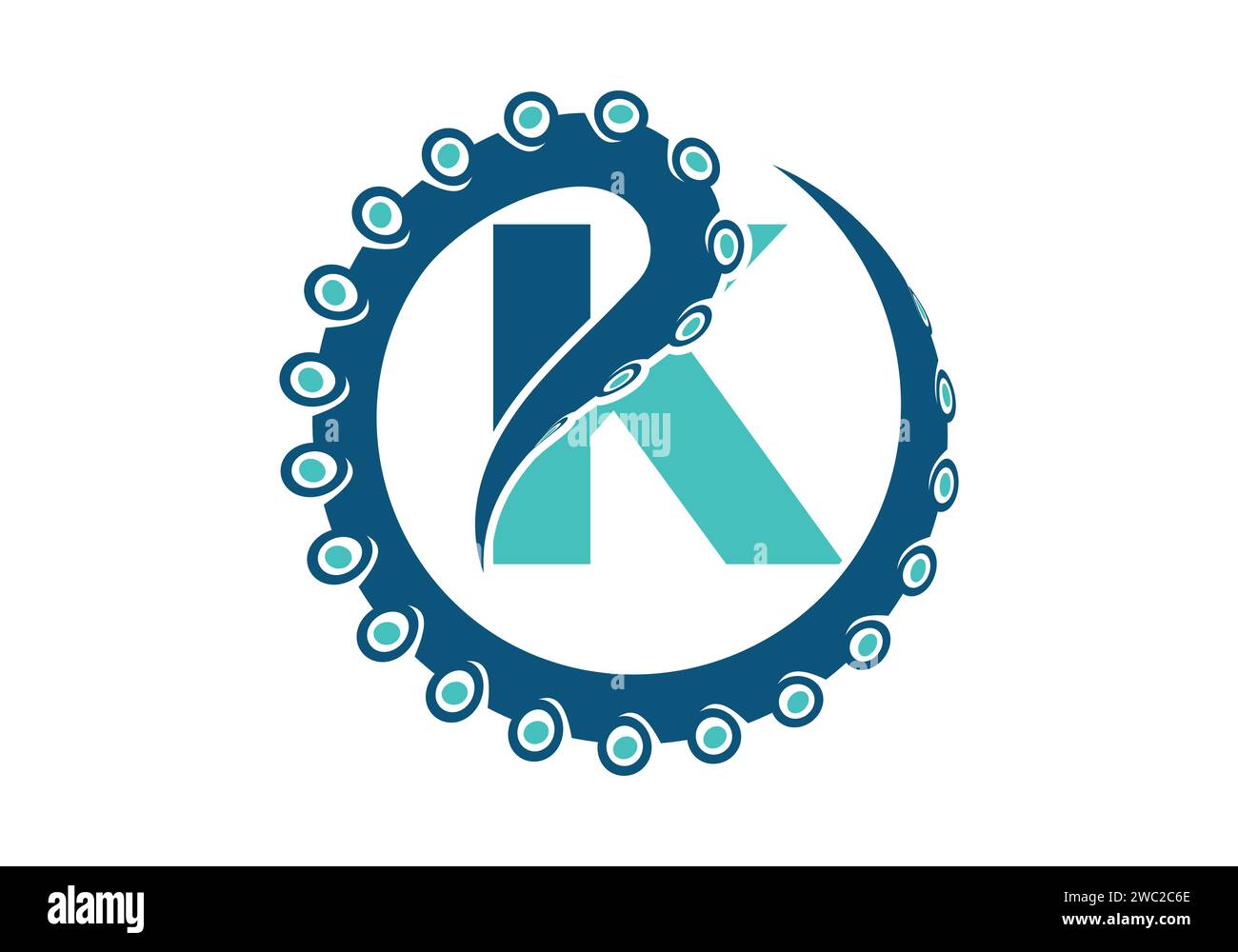 Octopus Logo With K Letter Design Concept Vector Template. Stock Vector
