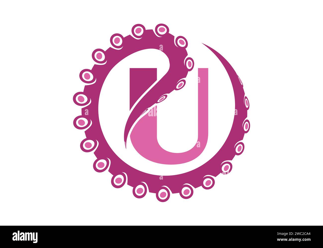 Octopus Logo With U Letter Design Concept Vector Template. Stock Vector
