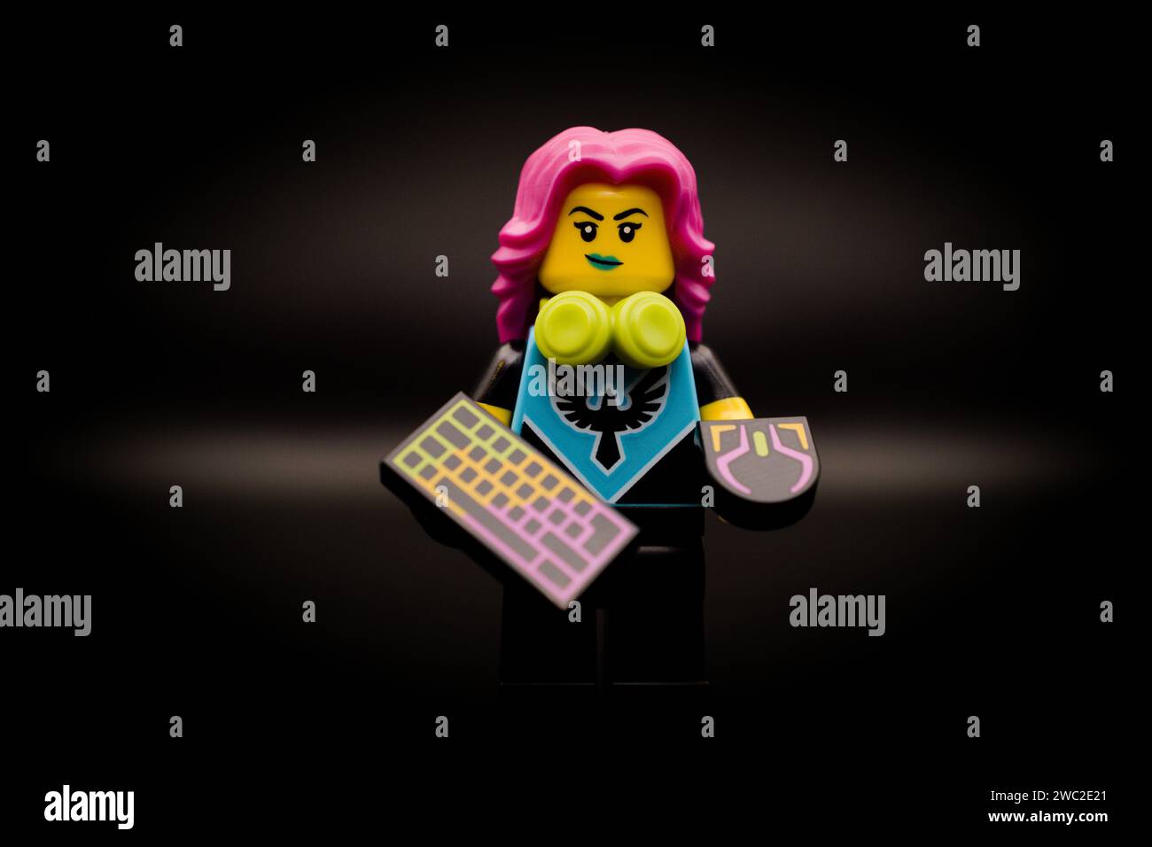 A PC Gamer. Lego minifigure and all other bricks are made by THE LEGO GROUP Stock Photo