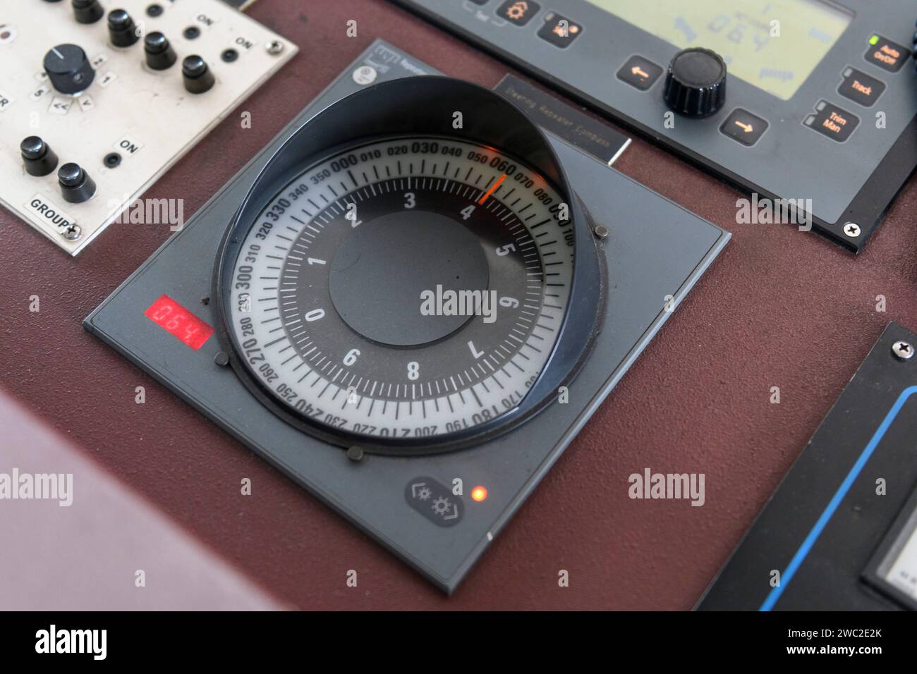 Gyro compass repeater on the navigational control pane of navigational
